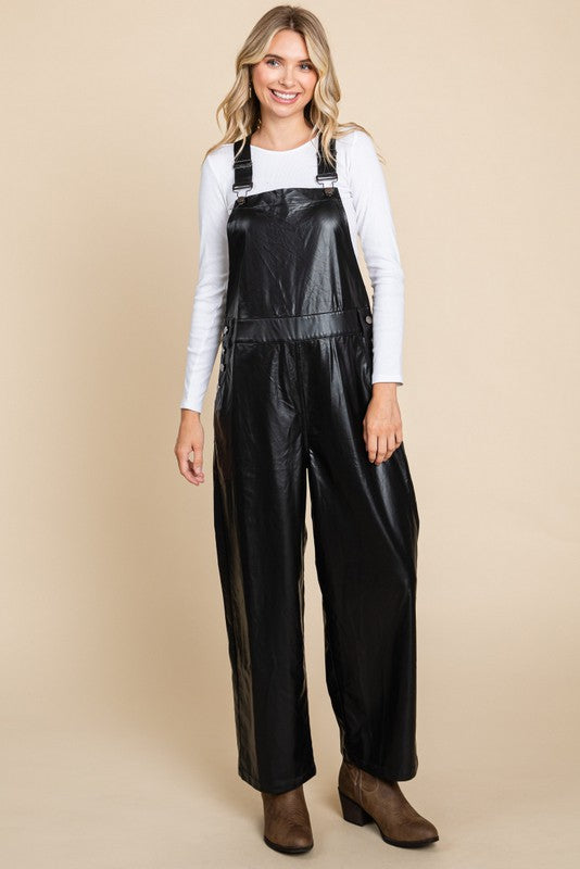 Midnight Dreams Faux Leather Overalls Midnight Dreams Faux Leather Overalls