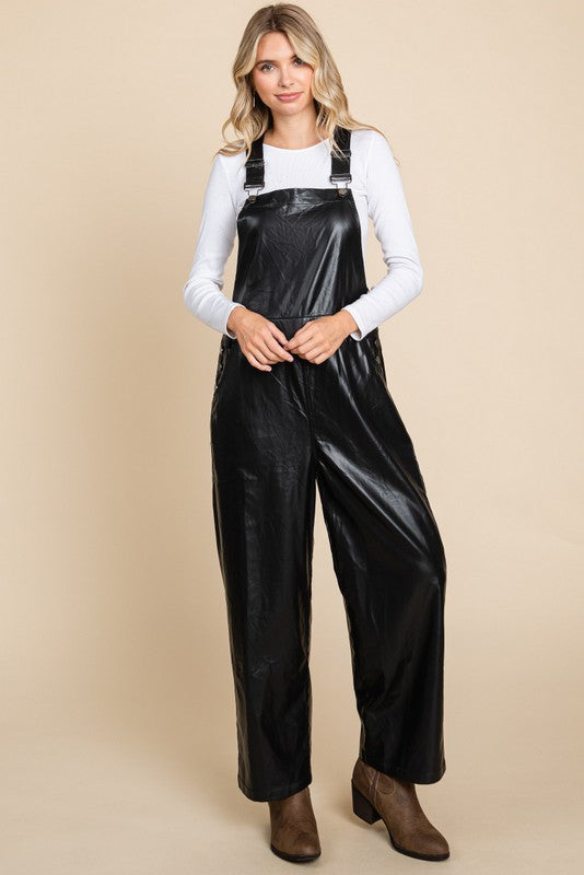 Midnight Dreams Faux Leather Overalls