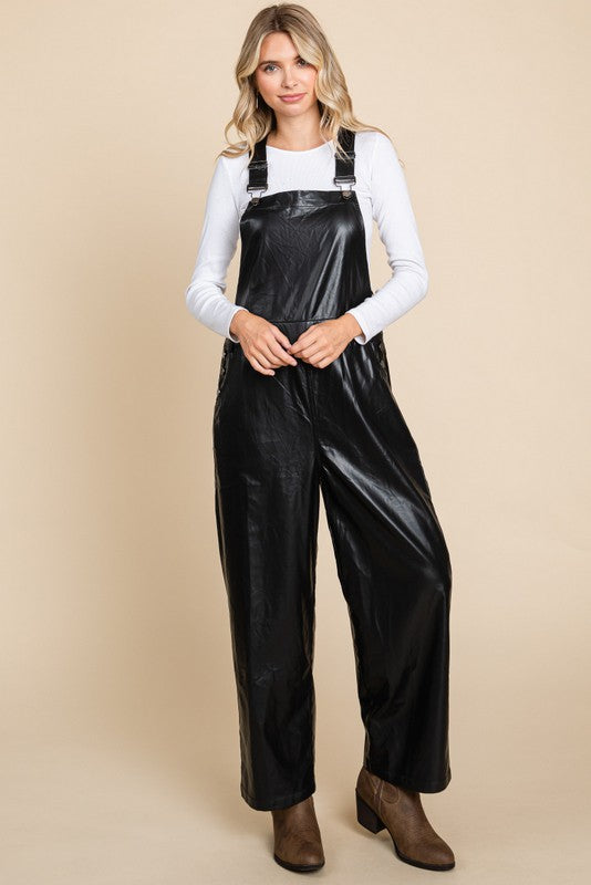 faux leather overall dress Leather Overall Dress