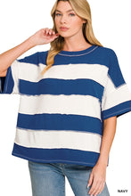 Sylvie Striped Terry Cloth Top - Navy