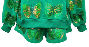 Green Sequin Scattered Butterfly Short -Queen of Sparkles