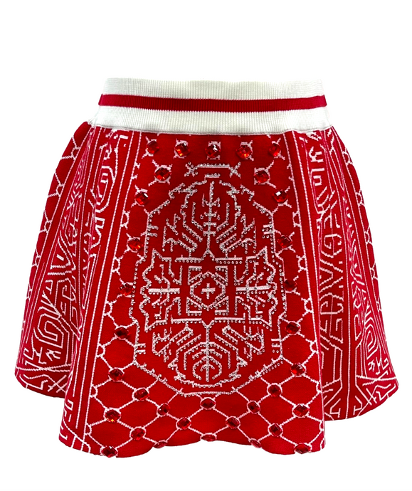 White/Red Card Pattern Skirt