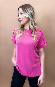 Brea Ribbed Top in Hot Pink