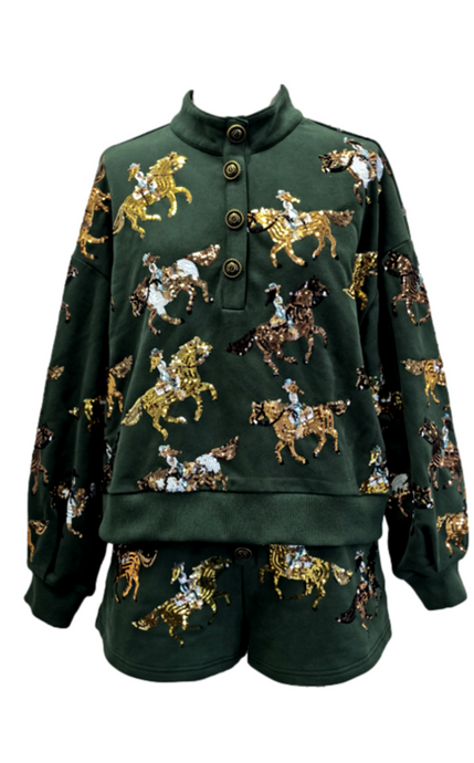 Dark Green Horse Riders Henley Sweatshirt