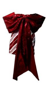 Red/White Candy Cane Bow Back Cocktail Dress