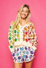 Beige Rainbow Lady Bug Button Up Cardigan