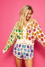 Beige Rainbow Lady Bug Button Up Cardigan