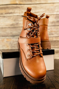 Pat Lace Up Bootie in Camel