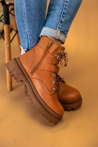 Pat Lace Up Bootie in Camel