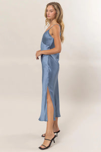 Estelle Satin Maxi - Dusty blue