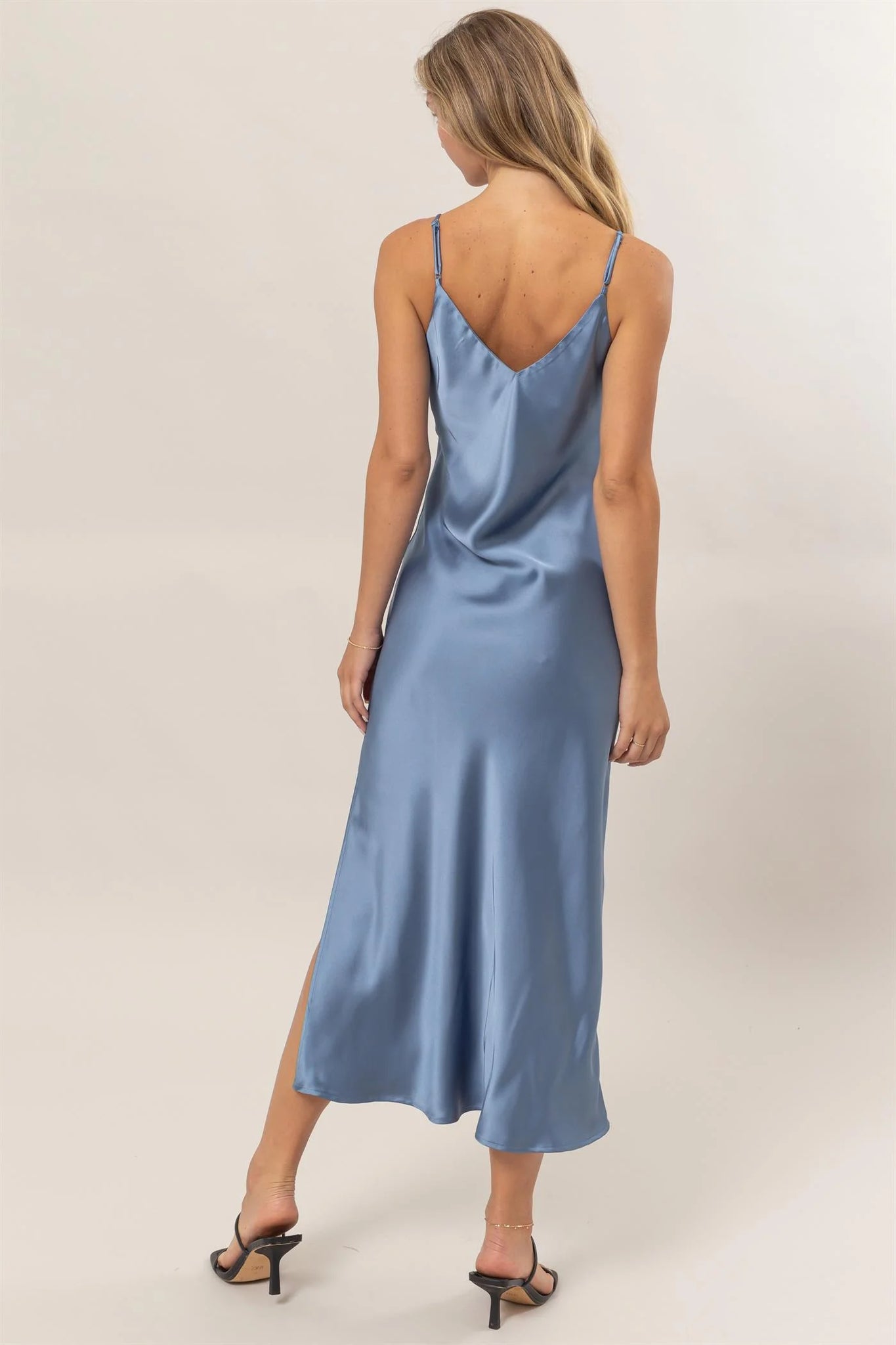 dusty blue satin maxi dress KissProm