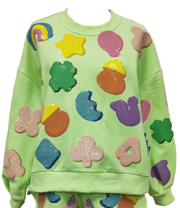 Neon Green Lucky Charm Icon Sweatshirt- Queen of Sparkles