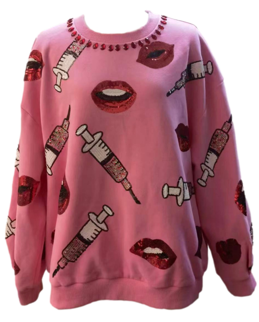 Pink Lip & Syringe Sweatshirt - Queen of Sparkles