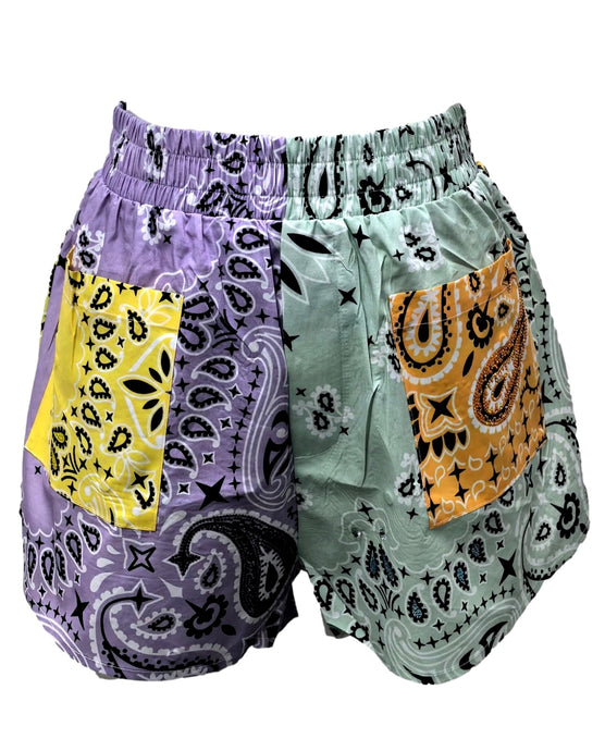 Multi Colorblock Bandana Cotton Shorts