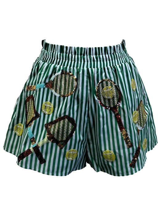 Green/White Stripe Vintage Tennis Racquet Shorts