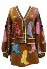 Brown Multi Cowboy Boot Cardigan