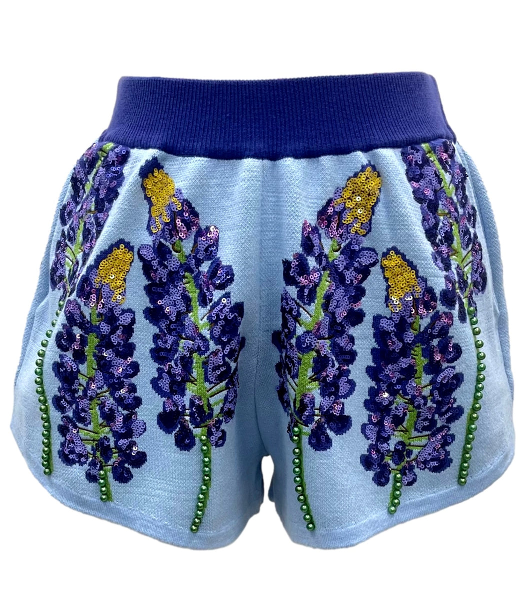 Pale Blue Bluebonnets Knit Shorts