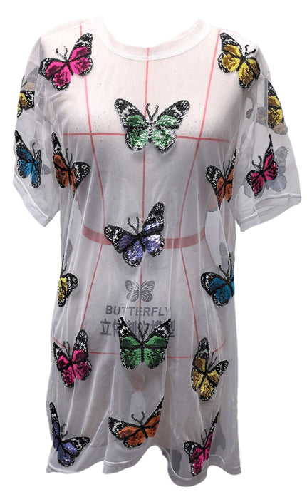 White Multi Butterfly Sheer Coverup