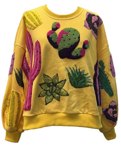 Yellow Cactus Sweatshirt - Queen of Sparkles