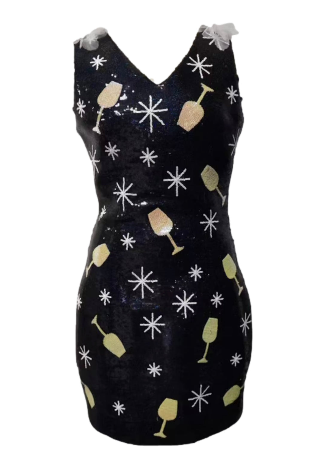 Black Full Sequin Wine Glass Tank Dress