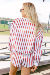 White & Red Full Sequin Stripe Short - Queen of Sparkles