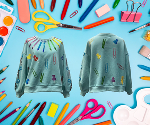 ￼ Mint school supply sweatshirt-Queen of Sparkles