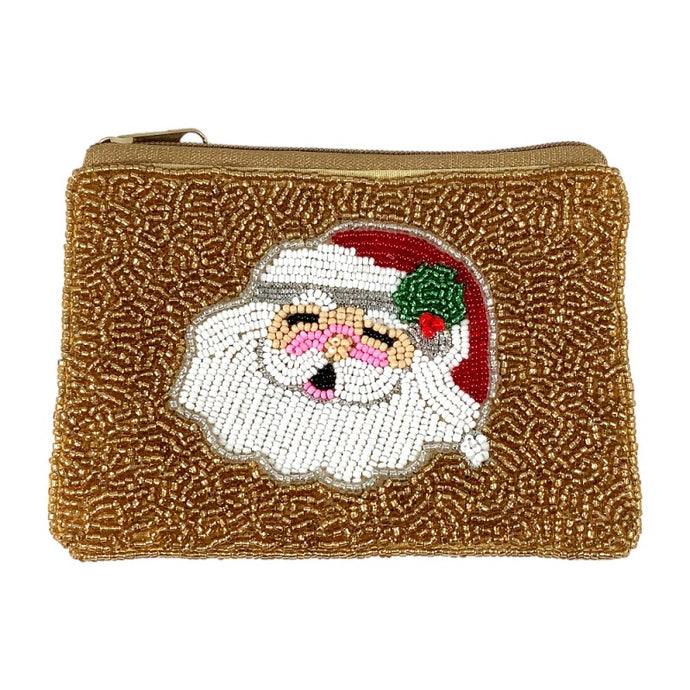 GOLD SANTA SEED BEAD COIN PURSE