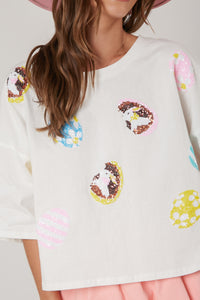 Little Bunny Cropped Sequin Tee