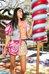 Colorblock Abstract Cotton Shorts