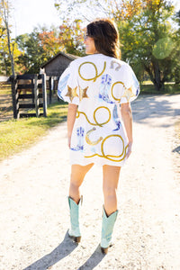 White Cowgirl Icon Poof Sleeve Dress - Queen of Sparkles