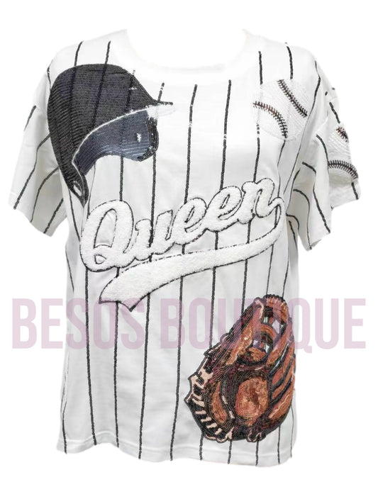 White & Black Batter Up Tee - Queen Of Sparkles