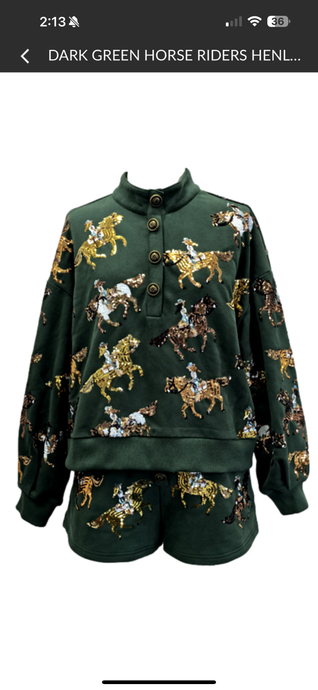 Dark Green Horse Riders Henley Sweatshirt