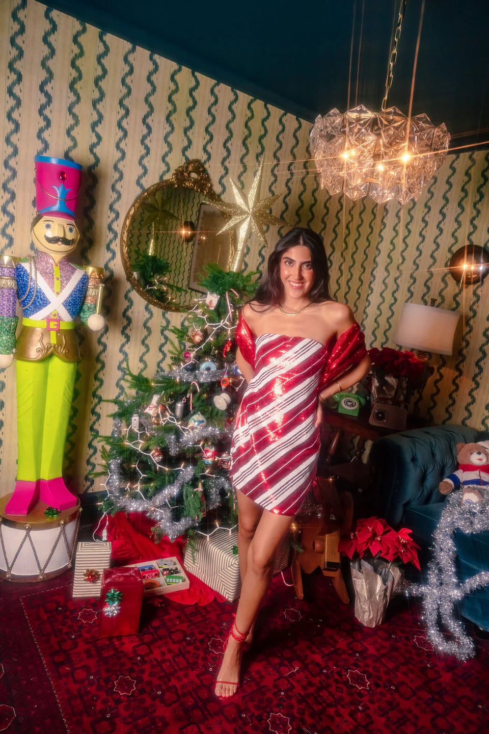 Red/White Candy Cane Bow Back Cocktail Dress – Besos Boutique