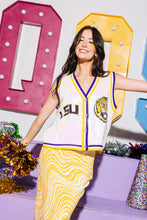 Licensed- White, Purple & Gold LSU Full Sequin Button Up Sweater Vest