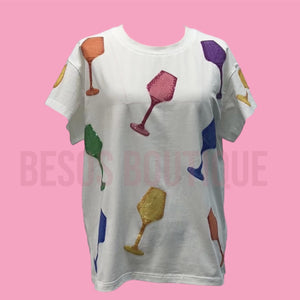 White Multi Wine Glass Tee