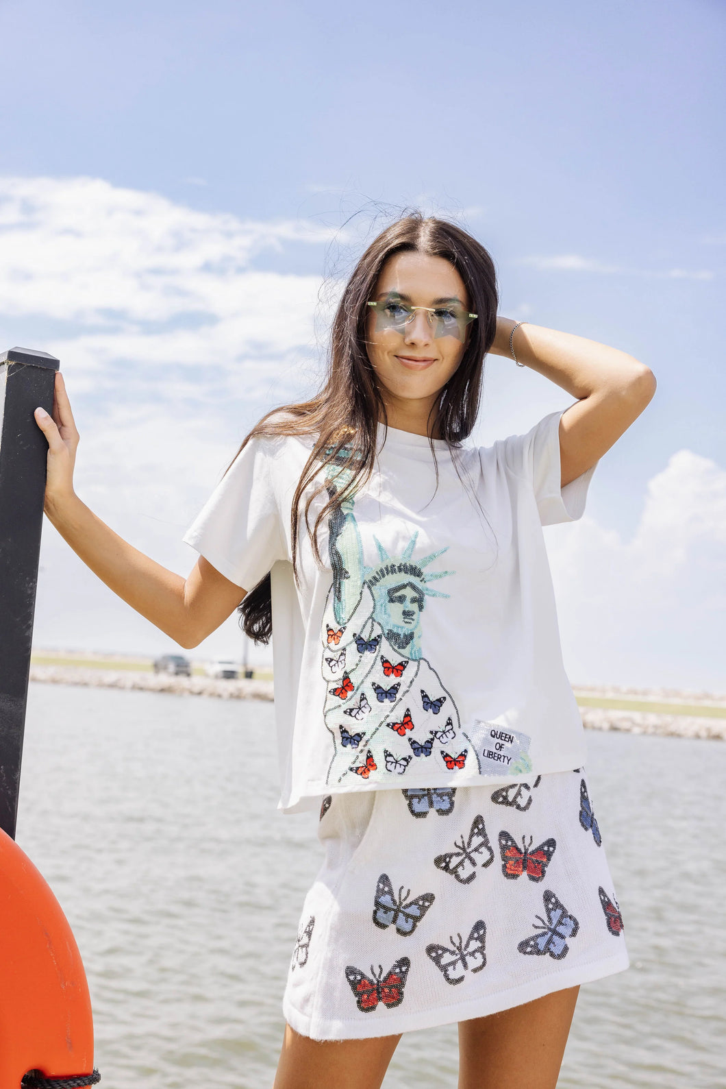 White Butterfly Lady Liberty Tee