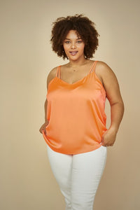 Neon Tangerine Silk Tank - Curvy